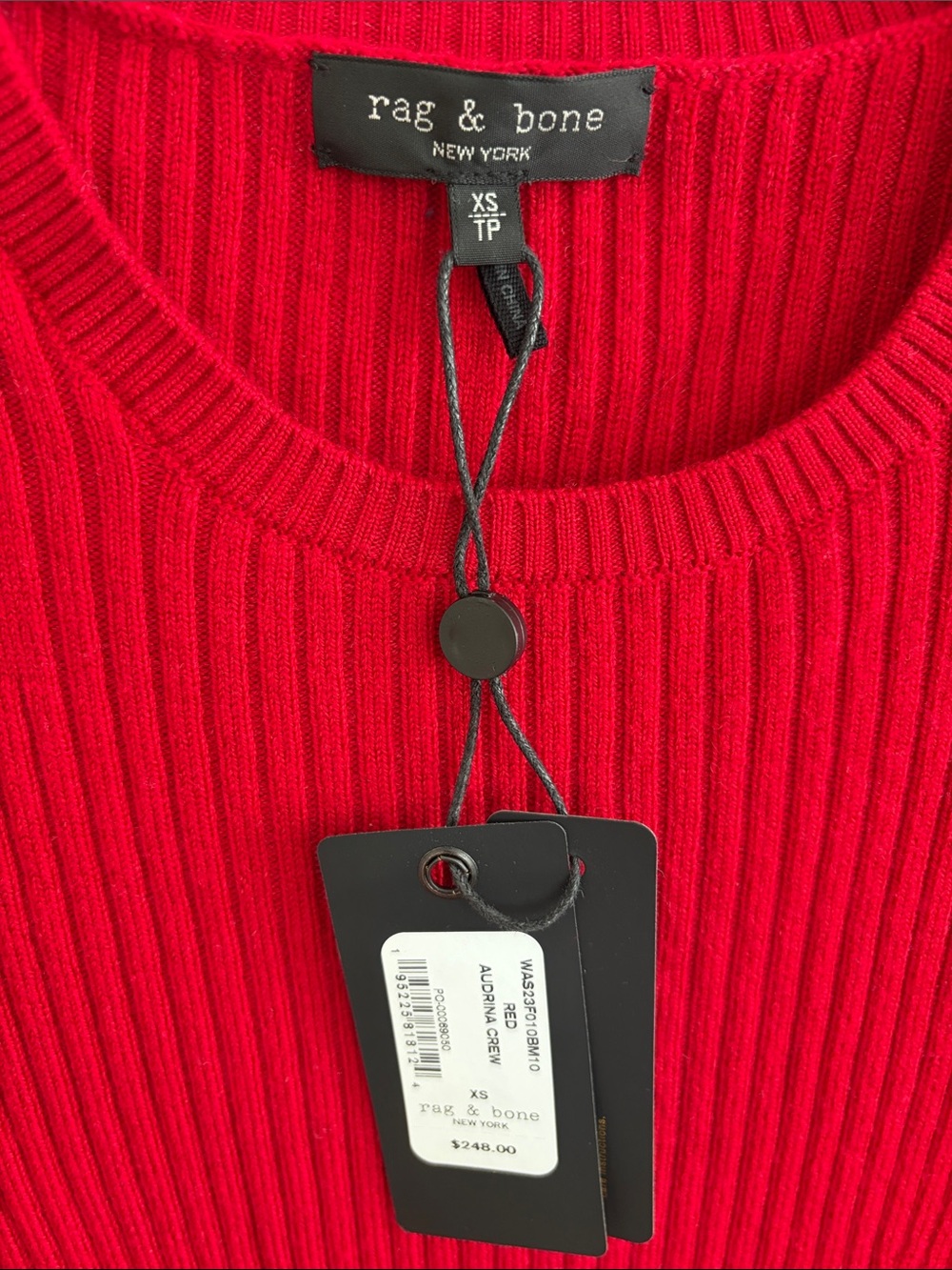 rag & bone Bright Red Ribbed Long-Sleeve Top - Picture 2 of 2